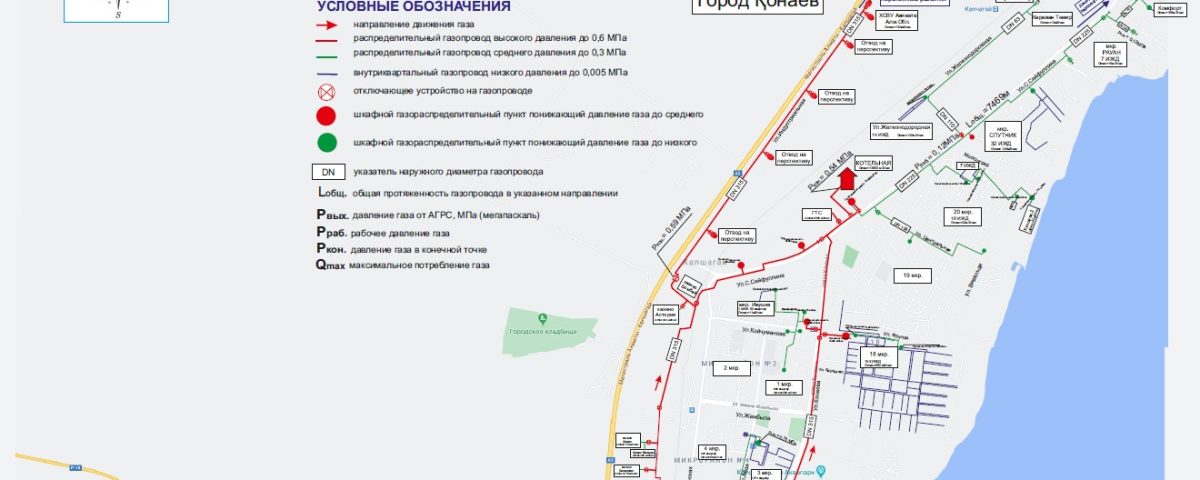 Данные по системе газоснабжения г. Қонаев и прилегающих населенных пунктов